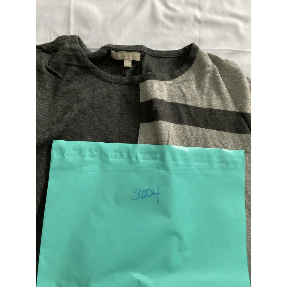 Joan Vass‎ Sweater Women M Gray Colorblock Geometric Knit Pullover Lightweight - Picture 10 of 10